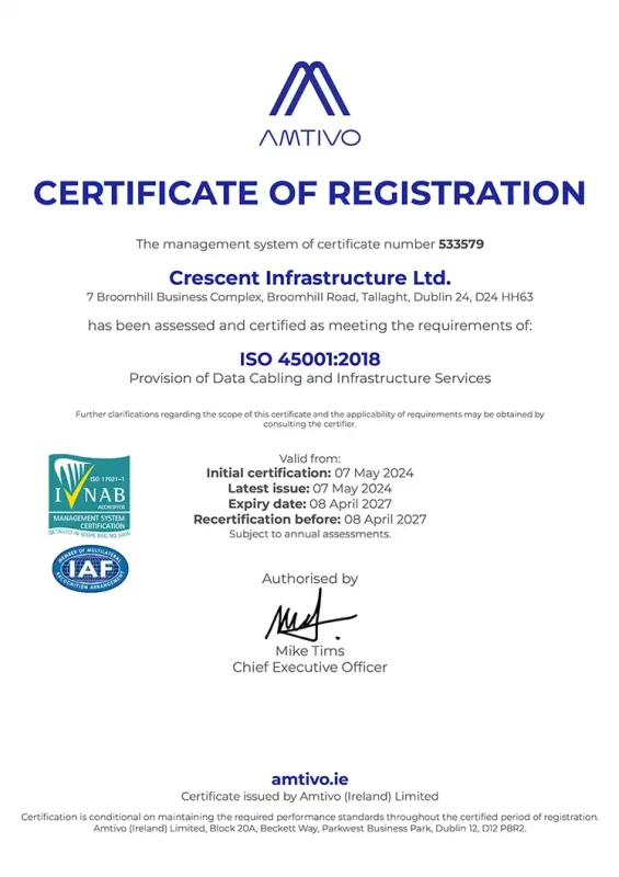 Crescent Infrastructure 45001 Amtivo Certificate
